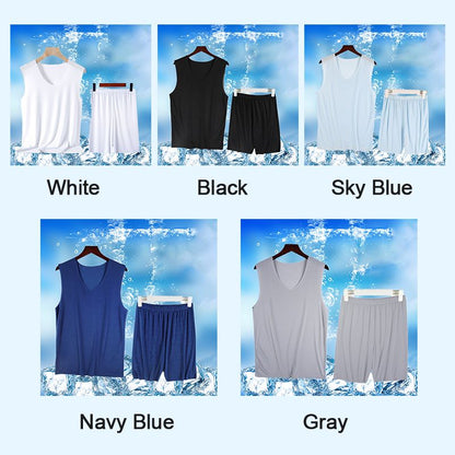 🔥Hot Sale 49% Off🔥Men’s V-neck Ice Silk Tank & Shorts 2-piece Set