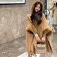 Faux rabbit fur collar hooded cape