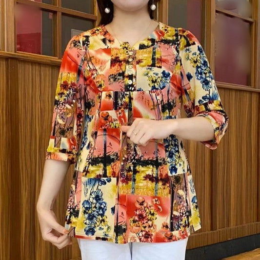 Women’s Trendy Floral 3/4 Sleeve Loose-Fit T-Shirt