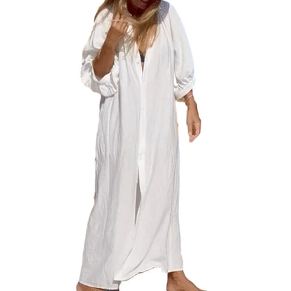 🔥 Flash Sale Alert: 50% OFF🩱 Women’s White Loose Fit 3/4 Sleeve Long Swimsuit Cover Up