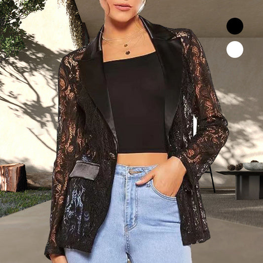 Fashion Sexy Blazer with Lace and Cutouts for Women