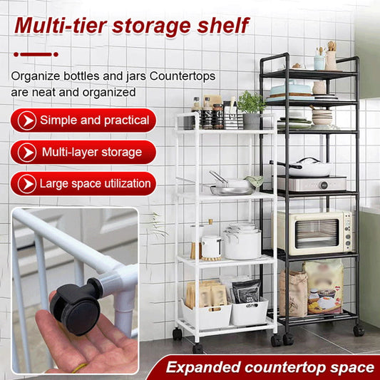 Multi-Tier Storage Shelf with Sliding Wheels