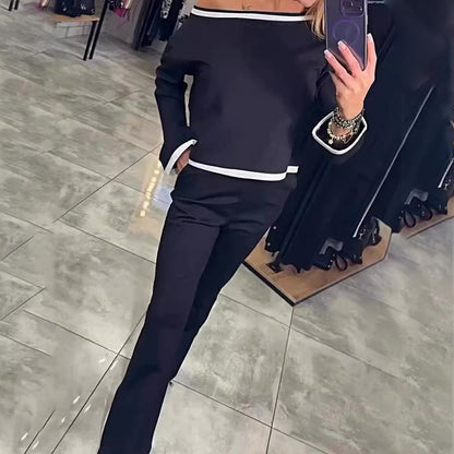 Women’s Casual Chic Long-sleeve Top and Straight Pants Set