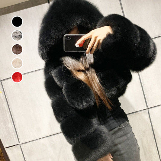 Women's Fluffy Faux Fur Hooded Short Jacket