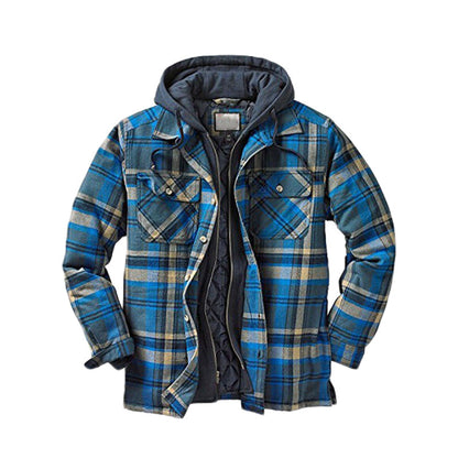 [Warm gift] Quilted lined plaid jacket with hood for men