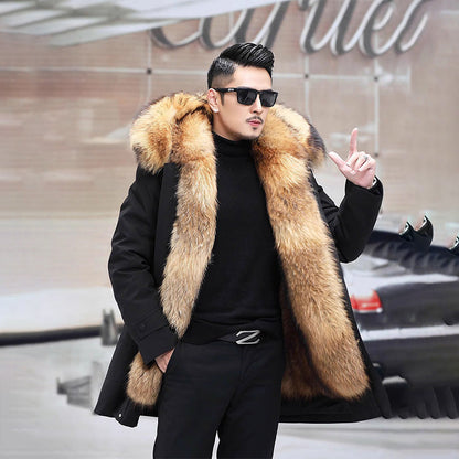 Men's Mid-Length Jacket with Removable Synthetic Fur