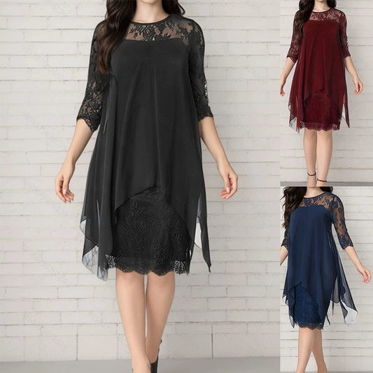 Women's Elegant High-Low Hem Lace Overlay Dress