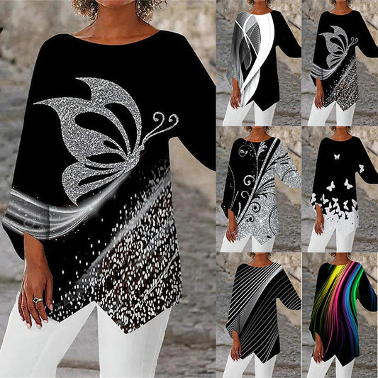 ✨Two pieces free shipping🔥[40-90 kg] Long-sleeved shirt with round neck and geometric print