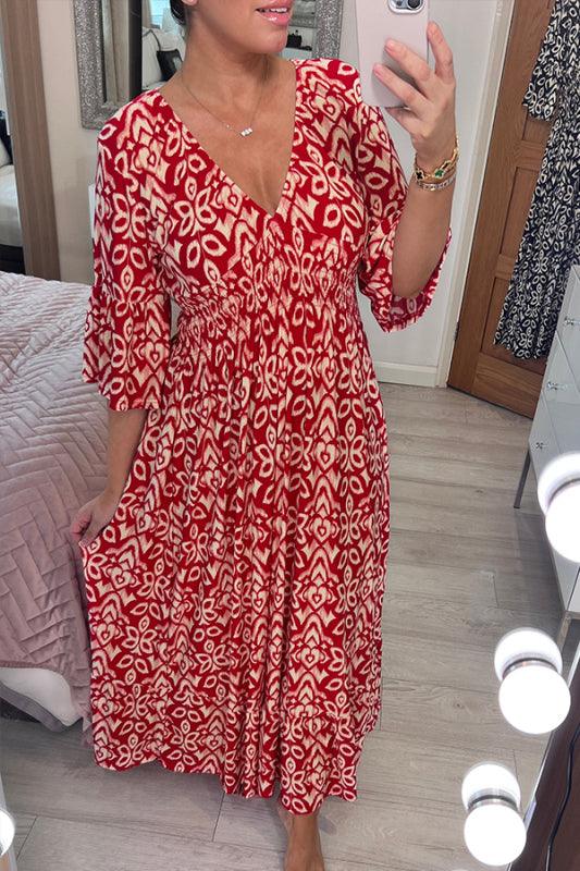 (🔥Hot Sale - 49% OFF🔥 Free Shipping)Casual Print V-neck Long Dress